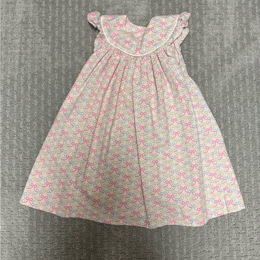 Pink and White Patterned Bow Smocked Dress